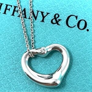 Authentic Tiffany & CO. Elsa Peretti 2P Diamond Open Heart Necklace.